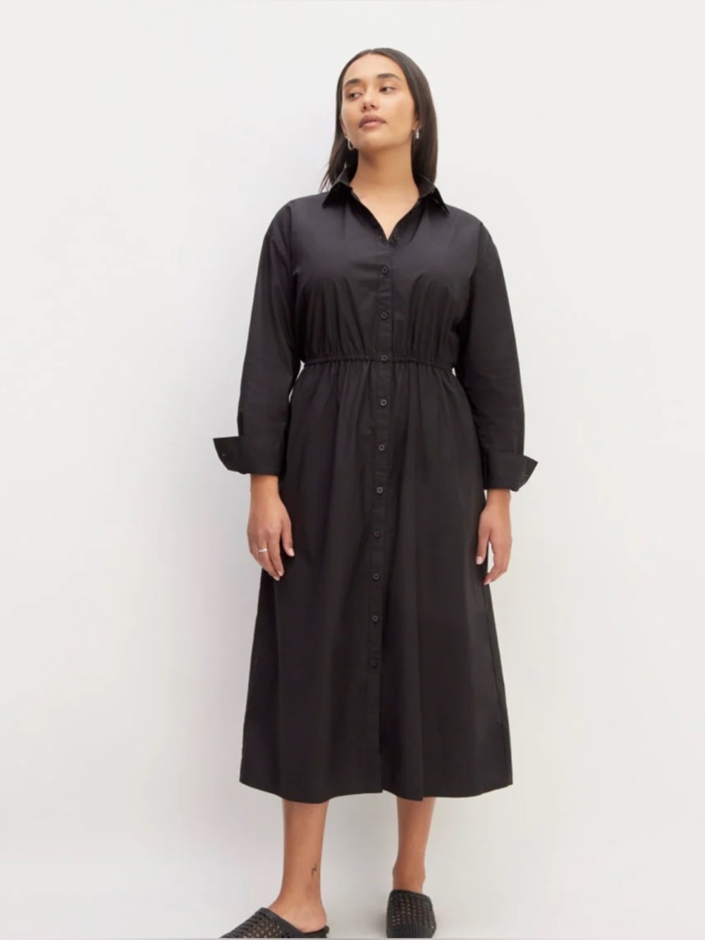 Everlane The SUPIMA® Cotton Midi Shirt Dress Black Size Medium